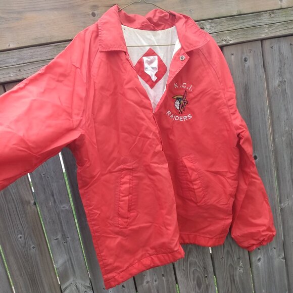 Vintage K.C.I. Raiders Nylon Jacket Kitchener High School Size Large DISTRESSED - Picture 8 of 12